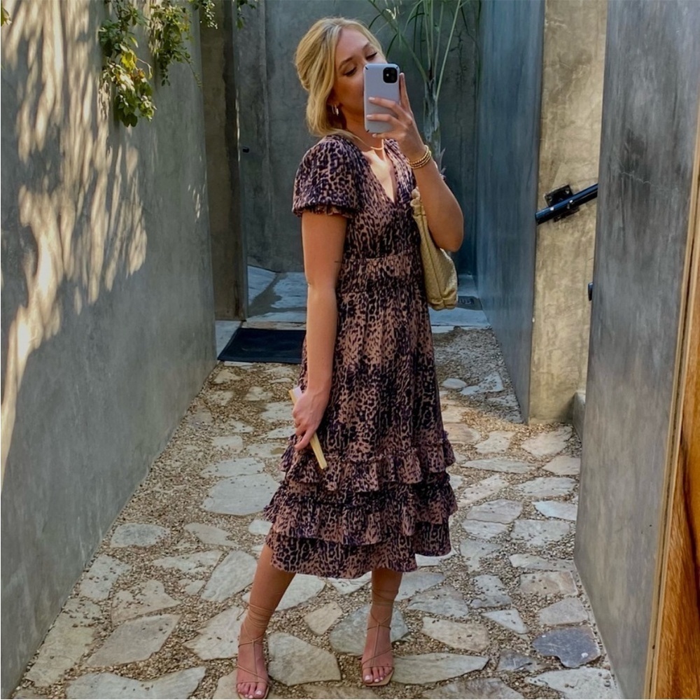 Anthropologie Hutch Adelia leopard print dress with ruffle details